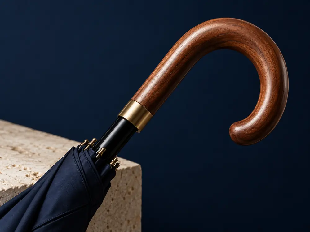 Moulded umbrella handle photographed on a work surface